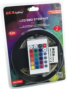 Aca Αδιάβροχη Ταινία LED Τροφοδοσίας 12V RGB Μήκους 5m ACA 5MKITRGB