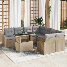 vidaXL Σετ Καναπέ Κήπου με αποθήκευση 9 pcs Μπεζ Πολυ ράταν