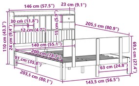 Κρεβάτι Βιβλιοθήκη Χωρίς Στρώμα 140x200 εκ Μασίφ Ξύλο Πεύκο - Λευκό