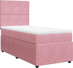 vidaXL Κρεβάτι Boxspring με Στρώμα Ροζ 90x190 εκ. Βελούδινο