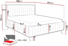 Επενδυμένο κρεβάτι Lewezo-Prasino Skouro-140 x 200