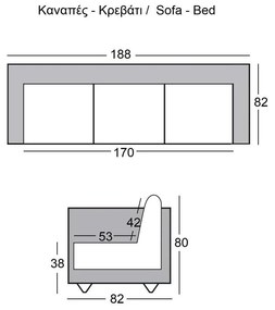 Καναπές Κρεβάτι WELLS PU Γκρι 188x82x80cm Bed:168x100x36cm