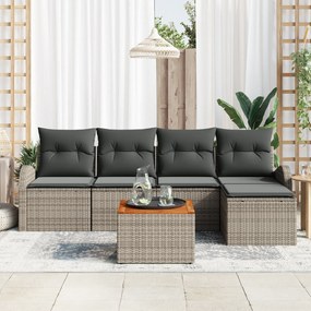 vidaXL Σετ 6 Τεμαχίων Καναπέ Κήπου με Μαξιλάρια Γκρι Πολυ Ράταν Ακάκεια