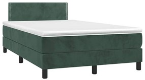 vidaXL Κρεβάτι Boxspring με Στρώμα & LED Σκ. Πράσινο 120x190εκ Βελούδο
