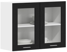 vidaXL Μαύρη Δρύινη Κρεμαστή Καμπίνα Γυαλιού 80x31x60 cm από Επεξεργασμένο Ξύλο