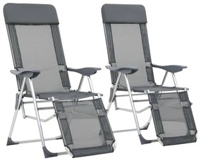 Καρέκλες Κάμπινγκ Πτυσσόμενες με Υποπόδια 2 τεμ. Γκρι Textilene