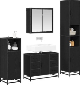 vidaXL Σετ Επίπλων Μπάνιου με ράφι 4 pcs Μαύρη Οξυά Επεξεργασμένο ξύλο