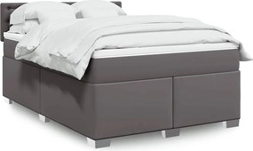 vidaXL Κρεβάτι Boxspring με Στρώμα Γκρι 140x190εκ. από Συνθετικό Δέρμα