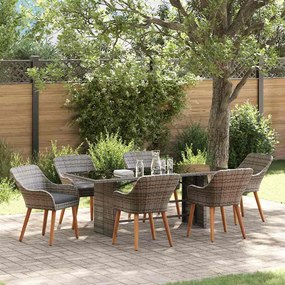 vidaXL Σέτ φαγητού για κήπο με μαξιλάρι 7 pcs Γκρι συνθετικό ρατάν