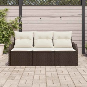 vidaXL Σετ Καναπέ Κήπου με μαξιλάρι 3 pcs Καφέ Πολυ ράταν
