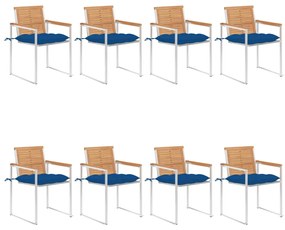 vidaXL Καρέκλες Κήπου 8 τεμάχια από Μασίφ Ξύλο Teak με Μαξιλάρια