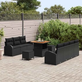 vidaXL Σετ Καναπέ Κήπου με μαξιλάρι 10 pcs Μαύρο Πολυ ράταν