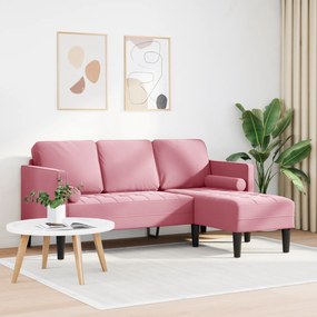 vidaXL Καναπές 3 Θέσεων με Σαζλόνι Σχήματος L Ροζ 160 εκ. Βελούδο