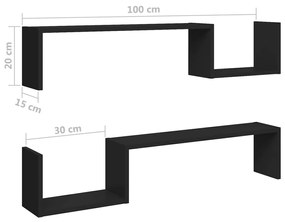 Ραφιέρες Τοίχου 2 τεμ. Μαύρες 100 x 15 x 20 εκ. από Μοριοσανίδα - Μαύρο