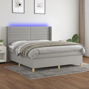 Κρεβάτι Boxspring με Στρώμα &amp; LED Αν.Γκρι 180x200εκ. Υφασμάτινο