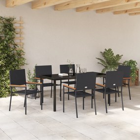 vidaXL Σετ Γεύματος Κήπου 7 Τεμαχίων Μαύρο Συνθετικό Ρατάν