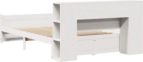 vidaXL Κρεβάτι Βιβλιοθήκη Χωρίς Στρώμα Λευκό 135x190 εκ Μασίφ Πεύκο