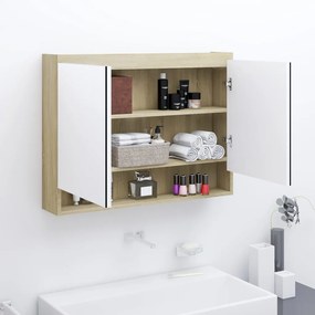 Ντουλάπι Μπάνιου με Καθρέφτη 80x15x60 εκ. Λευκό/Δρυς από MDF - Λευκό