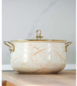 Κατσαρόλα Goldmann GM 8017-26B, 8.5L, 26x16cm, Εμαγιέ, Αντικολλητική επίστρωση, Επαγωγή, Χρυσό/Μάρμαρο