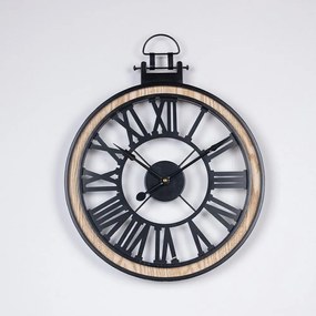 Ρολόι Τοίχου 753-10050 40x4.5x50cm Black-Natural Estheti Home Metal,Wood
