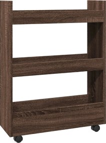 vidaXL Τρόλεϊ Αποθήκευσης Στενό 3 Επιπέδων Καφέ Δρυς Επεξ. Ξύλο