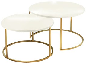 Τραπέζια σαλονιού Solme pakoworld σετ 2τεμ κρεμ μελαμίνης-χρυσό μέταλλο