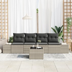 vidaXL Σετ Εξωτερικού Καναπέ 5 Τεμαχίων με Μαξιλάρια Ανοιχτό Γκρι Πολυεστερικό Ρατάν