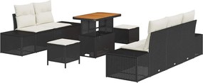 vidaXL Σετ Καναπέ Κήπου με μαξιλάρι 8 pcs Μαύρο Πολυ ράταν