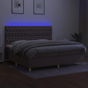 vidaXL Κρεβάτι Boxspring με Στρώμα & LED Taupe 200x200 εκ. Υφασμάτινο