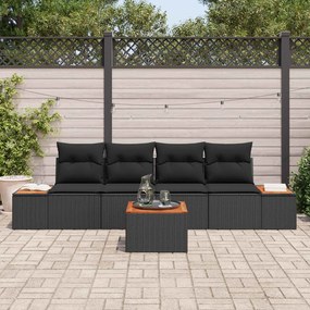 vidaXL Σετ Καναπέ Κήπου με μαξιλάρι 5 pcs Μαύρο Πολυ ράταν
