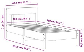 Σκελετός Κρεβατιού Χωρίς Στρώμα 100x200 εκ. Μασίφ Πεύκο - Καφέ