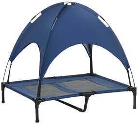 PawHut Κρεβάτι Σκύλου με Τέντα, Εξωτερικού Χώρου, Αναδιπλούμενο, Υπερυψωμένο, Μπλε + Μαύρο
