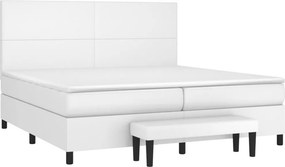 vidaXL Κρεβάτι Boxspring με Στρώμα Λευκό 200x200 εκ. Συνθετικό Δέρμα