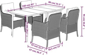 vidaXL Σετ Τραπεζαρίας Κήπου 5 Τεμαχίων Μαύρο Συνθ. Ρατάν με Μαξιλάρια