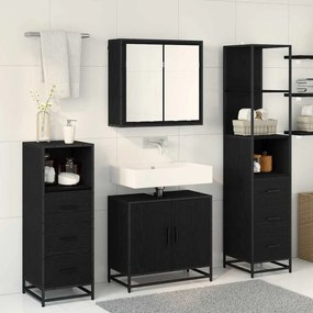 vidaXL Σετ Επίπλων Μπάνιου με ράφι 4 pcs Μαύρη Οξυά Επεξεργασμένο ξύλο