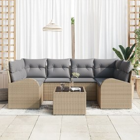 vidaXL Σετ 7 Τεμαχίων Καναπέ Κήπου με Μαξιλάρια Μπεζ Ρατάν