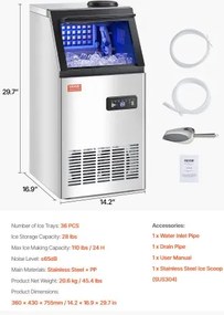 VEVOR Commercial Ice Maker Freestanding Cabinet Machine 110lbs/24H 36 Ice Cubes