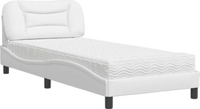 vidaXL Κρεβάτι με Στρώμα Hvar Λευκό 80 x 200 εκ. Συνθετικό Δέρμα