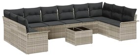 vidaXL Σετ Καναπέ Κήπου με μαξιλάρι 11 pcs Γκρι Πολυ ράταν