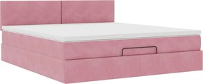 vidaXL Οθωμανικό κρεβάτι με στρώμα ροζ 160x200cm Βελούδο