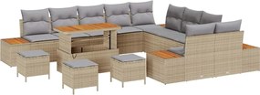 vidaXL Σετ Καναπέ Κήπου με μαξιλάρι 14 pcs Μπεζ Πολυ ράταν