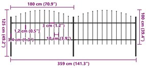 vidaXL Κάγκελα Περίφραξης με Λόγχες Μαύρα (1-1,25) x 3,4 μ. Ατσάλινα