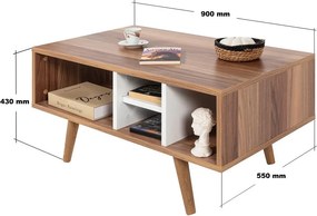 Τραπεζάκι Σαλονιού Καρυδί / Λευκό POOS 90x55x18