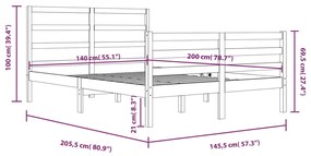 Πλαίσιο Κρεβατιού 140 x 200 εκ. από Μασίφ Ξύλο Πεύκου - Καφέ