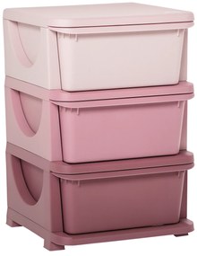 HOMCOM Κουτιά Αποθήκευσης για Παιδιά, 3 Συρτάρια, Στρογγυλεμένες Άκρες, Ανυψωμένο Σχέδιο, 37x37x56,5 cm, Ροζ
