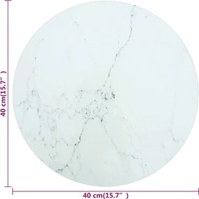 vidaXL Επιφάνεια Τραπεζιού Λευκή Ø40 x 0,8 εκ. Ψημ. Γυαλί Μαρμ. Σχέδιο
