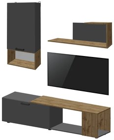 Σύνθετο σαλονιού Poelfy pakoworld σε ανθρακί-oak απόχρωση 170x37.5x42εκ