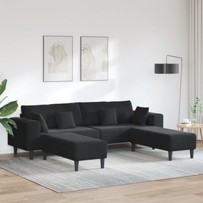 vidaXL Βελούδινος καναπές με μαξιλάρι 3 pcs Μαύρο 208 εκ. Βελούδο