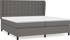 vidaXL Κρεβάτι Boxspring με Στρώμα Γκρι 200x200 εκ. Συνθετικό Δέρμα