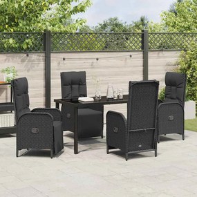 vidaXL Σέτ φαγητού για κήπο με μαξιλάρι 5 pcs Μαύρο Πολυ ράταν